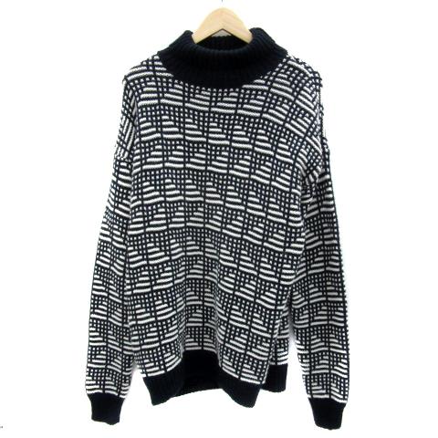 ZARA（ザラ） ニット セーター 長袖 タートルネック 総柄 ウール混 L