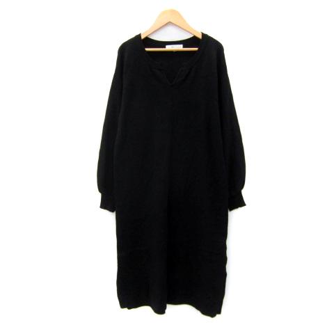 grove（グローブ） ニットワンピース ロング丈 長袖 スリットネック 