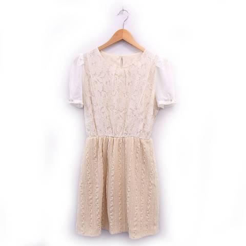 中古 ミリオンカラッツ Million Carats ワンピース ひざ丈 半袖 丸首 レース ニット 異素材 裏地付き F ベージュ ホワイト C レディース ベクトル 古着 172 ブランド古着販売のベクトル 通販 Yahoo ショッピング