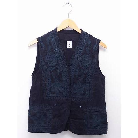 ハート Haat イッセイミヤケ ベスト 前開き 刺繍 ポケット コットン 綿