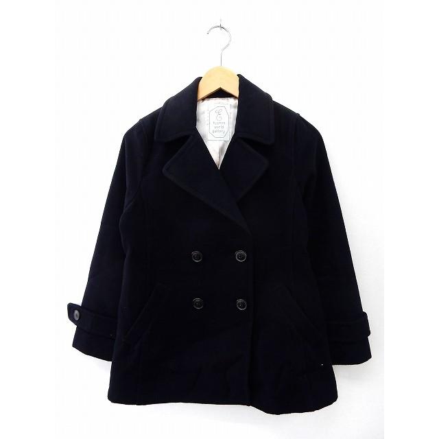中古 イーハイフンワールドギャラリー E Hyphen World Gallery コート アウター Pコート ダブル 無地 シンプル ポケット F 紺 ネイビー 売れ筋介護用品も
