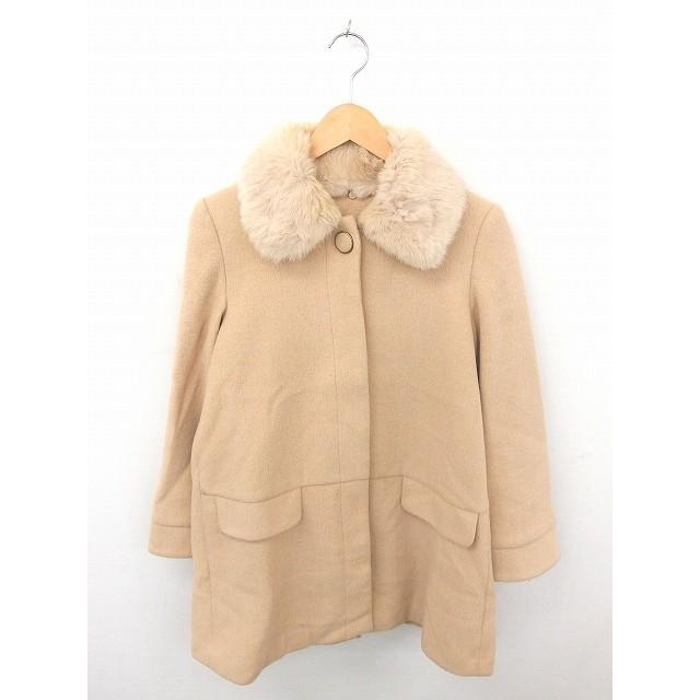 値下げ 中古 ミッシュマッシュ Misch Masch コート アウター ひざ丈 ステンカラー ラビットファー 比翼仕立て ウール 長袖 38 茶 ベージュ ベクトル 古着