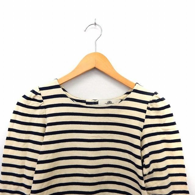 美品 15AW 完売 kaon カオン バック フリル ボーダー カットソー カオン Kaon カットソー Tシャツ 七分袖 ボーダー バックリボン FREE