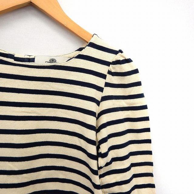 美品 15AW 完売 kaon カオン バック フリル ボーダー カットソー カオン Kaon カットソー Tシャツ 七分袖 ボーダー バックリボン FREE