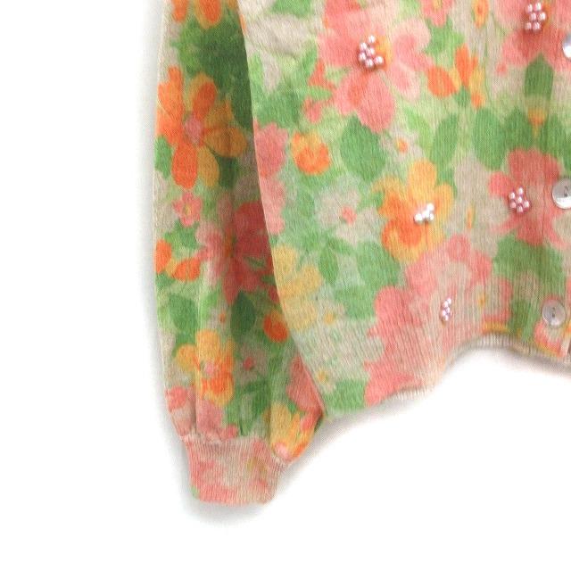 ZARA（ザラ） 花柄 ニット カーディガン パールビーズ装飾 L ベージュ