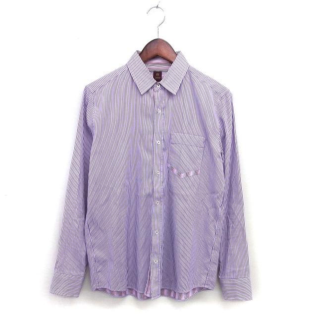 ストライプパープル長袖シャツ TAKEO KIKUCHI（タケオキクチ） ストライプ ステンカラー シャツ