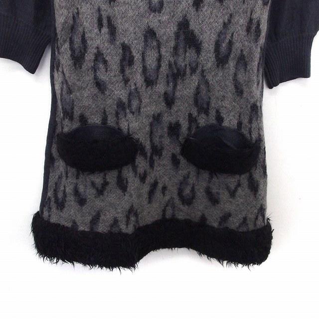 アビィ avie ワンピース ニット ミニ レオパード柄 七分袖 ポケット 2  