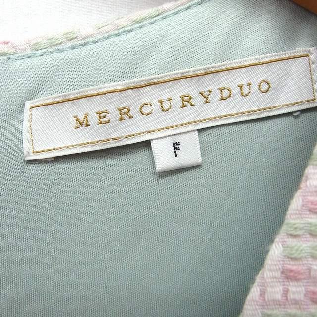 マーキュリーデュオ MERCURYDUO ワンピース 総柄 ミニ Vネック ノースリーブ コットン F ホワイト 白 グリーン 緑 /FT16 レディース｜vectorpremium｜03