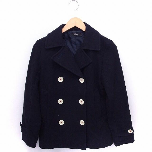 中古 シップス Ships コート アウター Pコート 長袖 ショート丈 ウール M ネイビー 紺 Ft19 レディース 22超人気