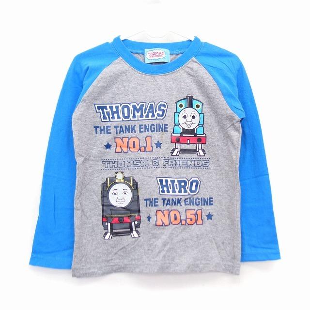 THOMAS＆FRIENDS 子供服 Tシャツ 丸首 ラグランスリーブ 長袖 プリント きかんしゃトーマス 120 ライトブルー グレー /HT19 キッズ｜vectorpremium