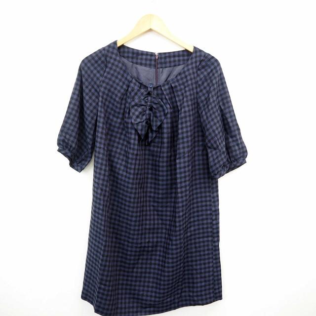 デンドロビウム DENDROBIUM ワンピース ギンガムチェック 丸首 ひざ丈  