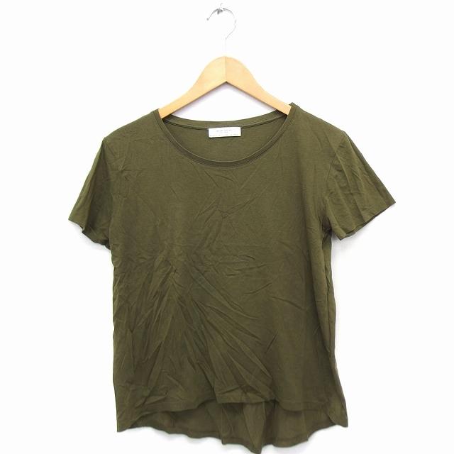 ZARA ザラ Tシャツ カットソー ロングテール 丸首 半袖 S カーキ /FT25 