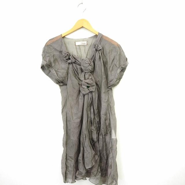 シンディー SINDEE ワンピース 透け感 装飾品 丸首 ひざ丈 半袖 