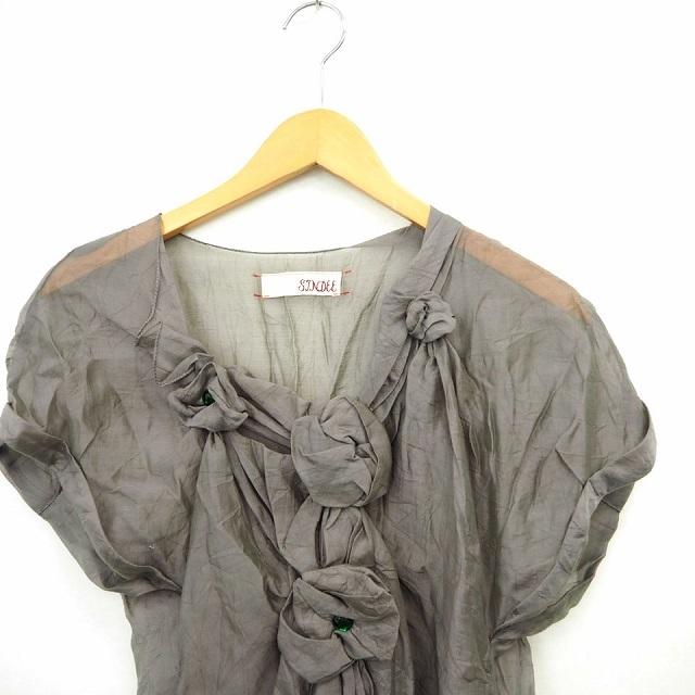 シンディー SINDEE ワンピース 透け感 装飾品 丸首 ひざ丈 半袖 