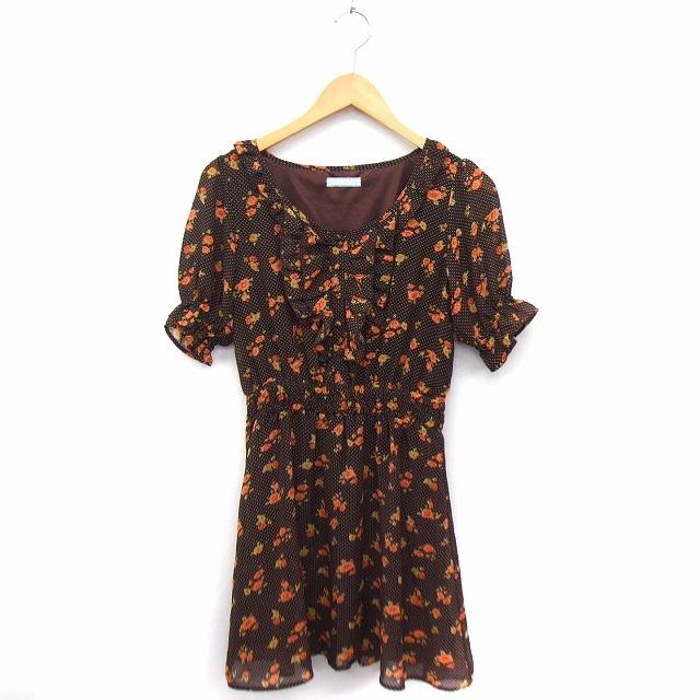 ダズリン Dazzlin ワンピース 花柄 ドット柄 フリル 半袖 ひざ丈 S ブラウン 茶 Ft31 レディース 172 ブランド古着販売のベクトル 通販 Yahoo ショッピング