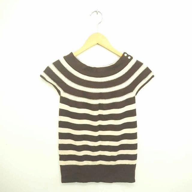 中古 ペルルペッシュ Perle Peche ニット セーター ボーダー 丸首 ウール 半袖 38 ブラウン ベージュ 茶 薄茶 Tt14 レディース ベクトル 古着 172 ブランド古着販売のベクトル 通販 Yahoo ショッピング