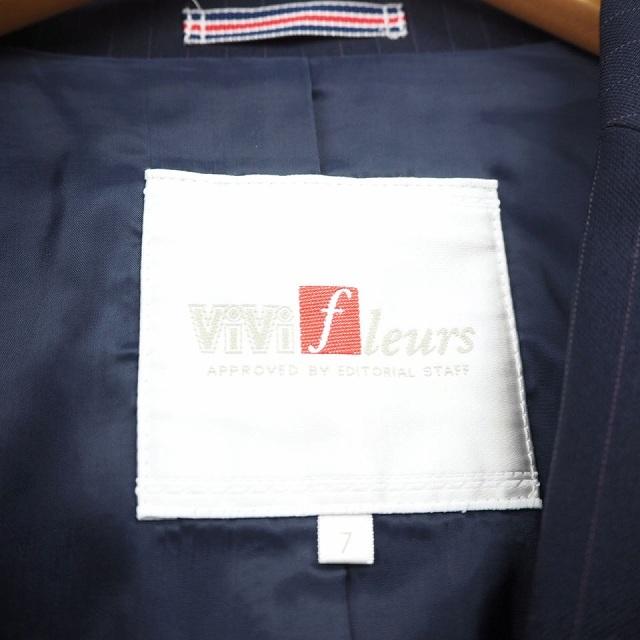 ViVi f leurs テーラードジャケット アウター ストライプ 長袖 ウール 7 ネイビー 紺 /MT37 レディース｜vectorpremium｜03