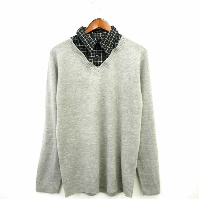 中古 St Sadhu ニット セーター シャツ チェック 無地 長袖 コットン 綿 L グレー Mt31 メンズ ベクトル 古着 172 ブランド古着販売のベクトル 通販 Yahoo ショッピング