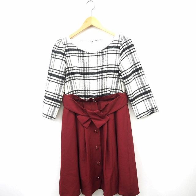 プライムパターン Prime Pattern ワンピース チェック リボン 配色 丸首 ひざ丈 七分袖 ボルドー ブラック 黒 Mt29 レディース 172 ブランド古着販売のベクトル 通販 Yahoo ショッピング