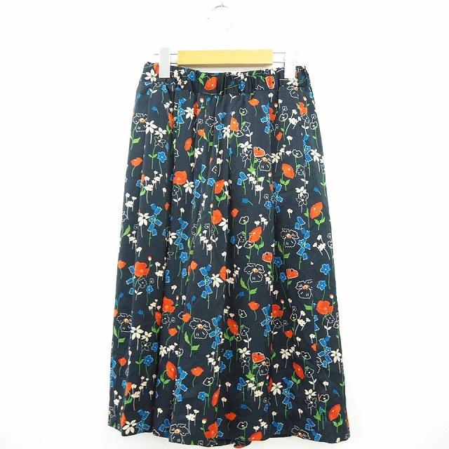 ジルスチュアート JILL STUART ガウチョパンツ 花柄 七分袖 2 ネイビー  