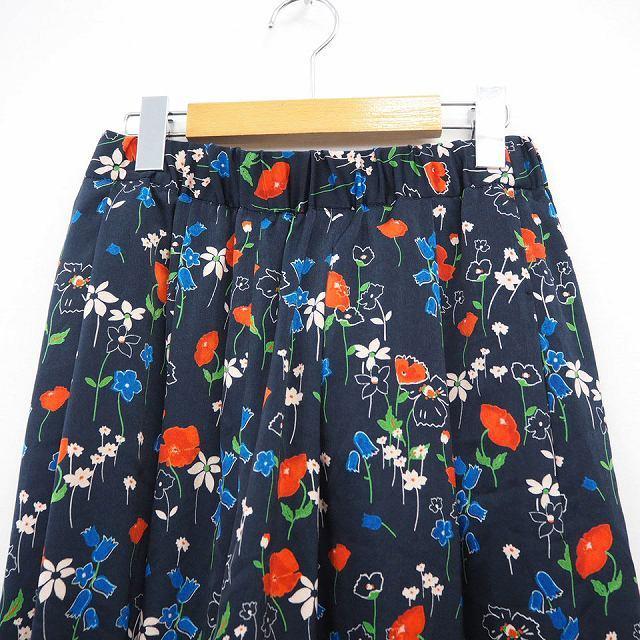 ジルスチュアート JILL STUART ガウチョパンツ 花柄 七分袖 2 ネイビー  