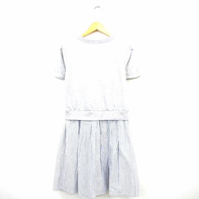 即日発送 中古 ジ エンポリアム The Emporium ワンピース 丸首 スウェット シャツ ストライプ ミモレ丈 半袖 コットン 綿 M グレー ホワイト 灰 白 ベクトル 古着 ワンピース Www We Job Com