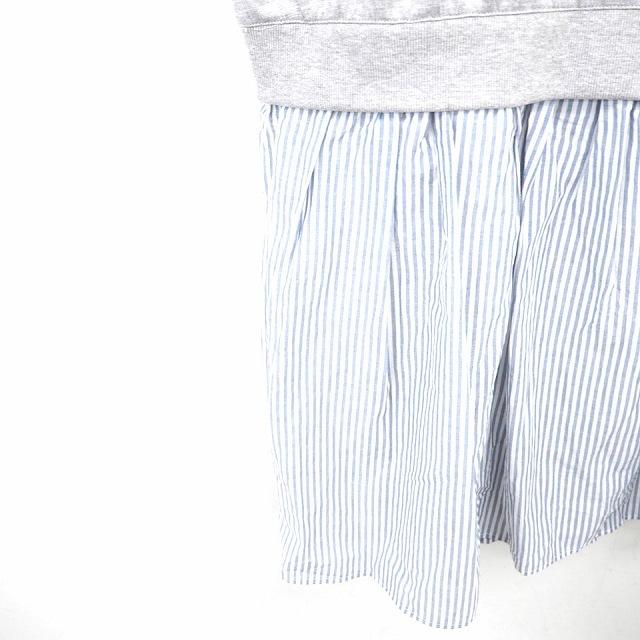 即日発送 中古 ジ エンポリアム The Emporium ワンピース 丸首 スウェット シャツ ストライプ ミモレ丈 半袖 コットン 綿 M グレー ホワイト 灰 白 ベクトル 古着 ワンピース Www We Job Com