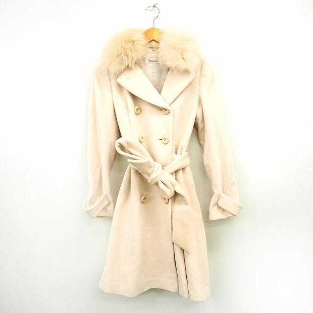 中古 デビュー ド フィオレ Debut De Fiore ピーコート アウター ひざ丈 長袖 アンゴラ ウール混 ファー 36 アイボリー Mt2 レディース 素晴らしい