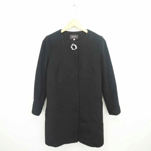初回限定 中古 ジャスグリッティー Jusglitty コート アウター ノーカラー ミドル ビジュー ウール アンゴラ混 アルパカ混 2 黒 ブラック Tt28 Gestoci Ci