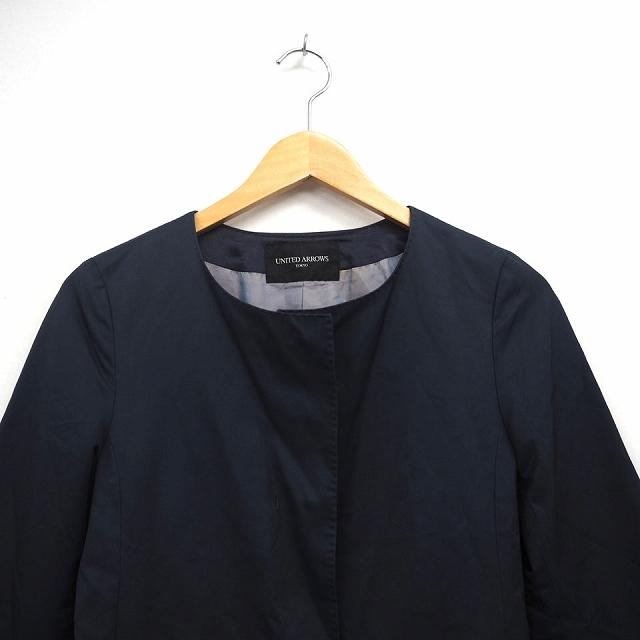 ユナイテッドアローズノーカラーコートネイビーコットン