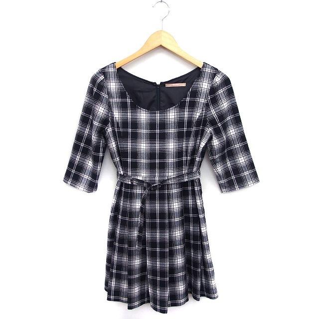 ダズリン Dazzlin ワンピース チェック プリーツ Uネック 五分袖 ミニ S ブラック 黒 ホワイト 白 Ft19 レディース 172 ブランド古着販売のベクトル 通販 Yahoo ショッピング