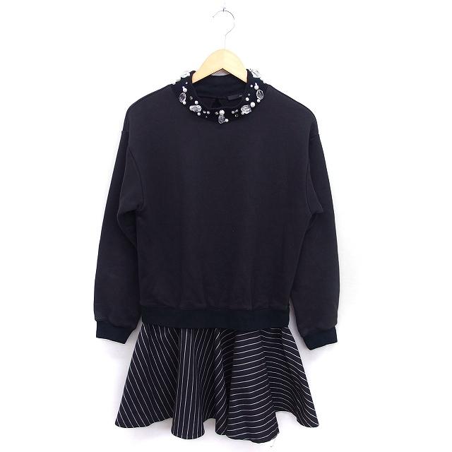 中古 One Spo ワンピース セパレート風 ビジュー付き ハイネック トレーナー ストライプ フレアスカート ひざ丈 ｍ 黒 Ft11 レディース ベクトル 古着 172 ブランド古着販売のベクトル 通販 Yahoo ショッピング