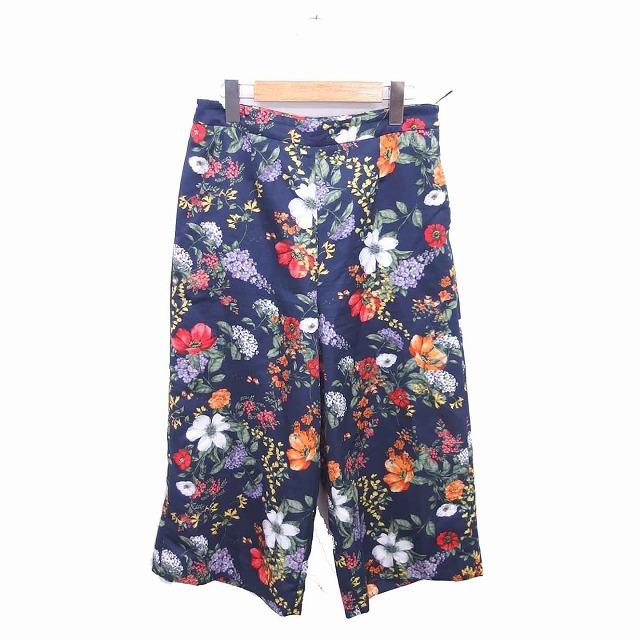 エポカ EPOCA ワイド パンツ 花柄 サイドジップ 薄手 38 ネイビー