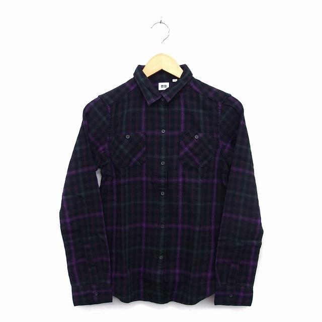 ユニクロ Uniqlo シャツ ブラウス 長袖 コットン 綿 チェック 柄 M ブラック 黒 グリーン 緑 パープル 紫 Ht12 レディース 172 ブランド古着販売のベクトル 通販 Yahoo ショッピング