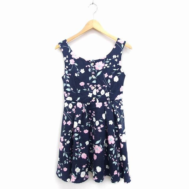 ダズリン Dazzlin ノースリーブ フレア ワンピース 花柄 リボン ひざ丈 S ネイビー 紺 Ft30 レディース 172 ブランド古着販売のベクトル 通販 Yahoo ショッピング