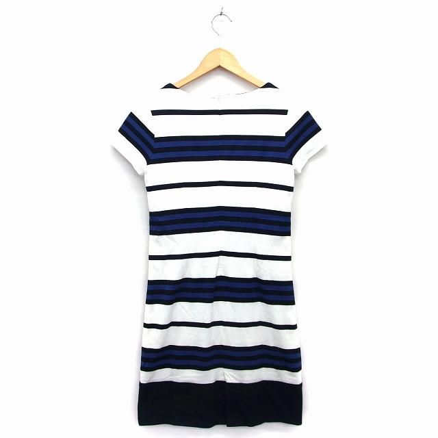 贅沢品 中古 アイシービー Icb ワンピース フレア 膝下 丸首 半袖 綿混 ボーダー 柄 S アイボリー 白 ブラック 黒 パープル 紫 Ht26 レディース ベクトル 古着 ワンピース Www We Job Com