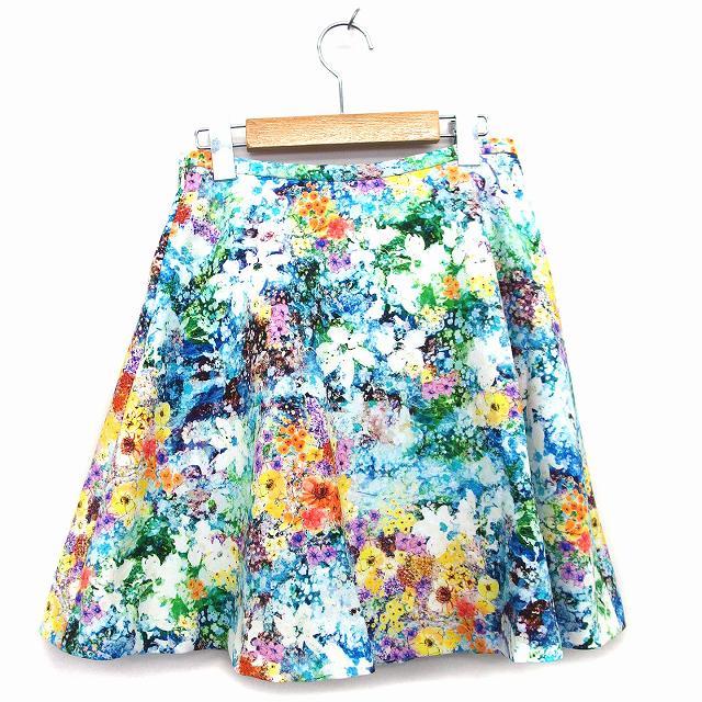 BIANCA ビアンカ フレア スカート 膝上 ミニ 花 柄 36 マルチカラー 
