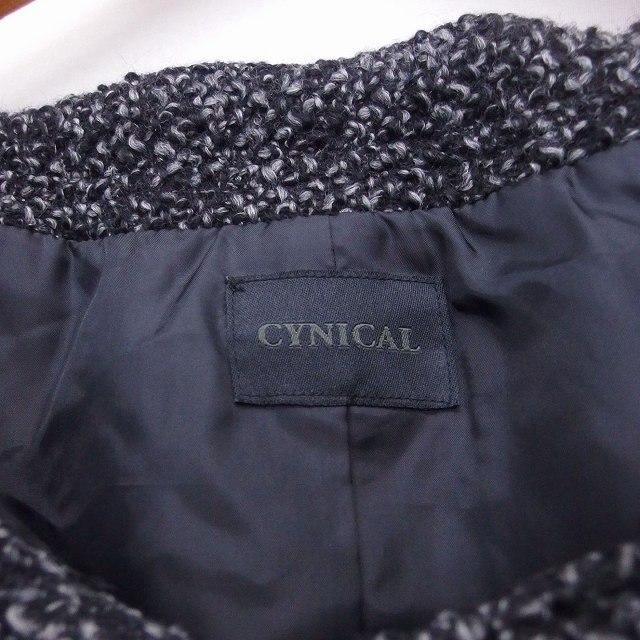 シニカル CYNICAL ノーカラー ジャケット ショート丈 ウール混 総柄