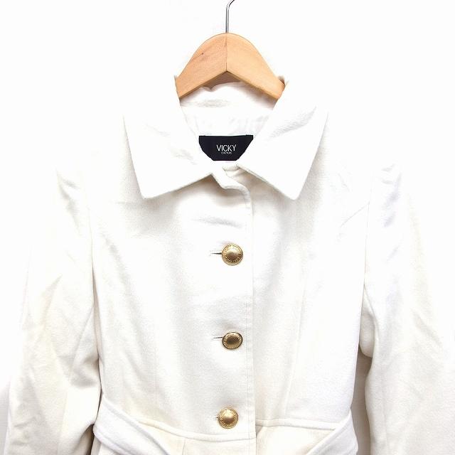 VICKY ホワイト ウールコート ダブルブレスト Mアンゴラ　ビッキー金ボタン VICKY ホワイト ウールコート ダブルブレスト Mアンゴラ ビッキー金ボタン