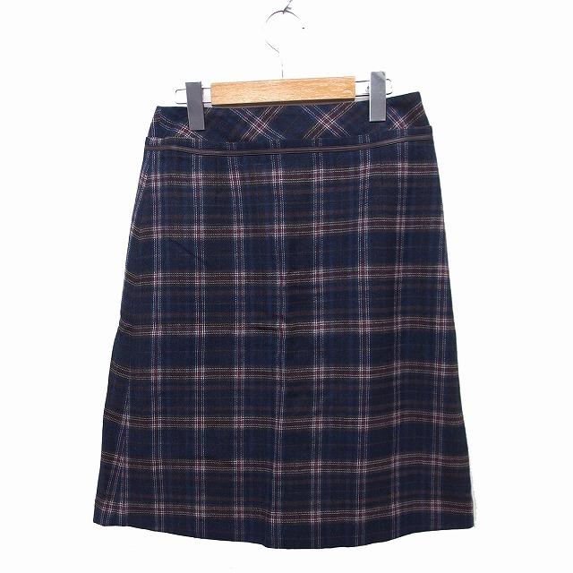 アマカ AMACA チェック柄 フレアスカート ひざ丈 切替プリーツ ベルト  
