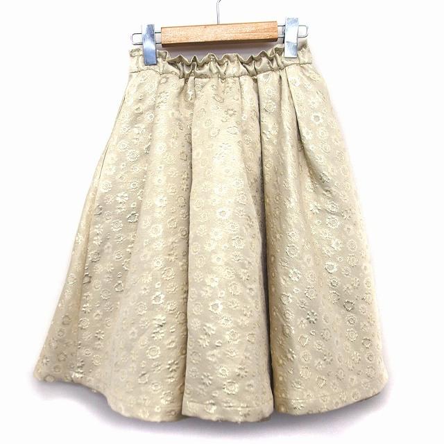 カオン Kaon フレア スカート 膝丈 花柄 ラメ混 ドレープ フリル 綿混 
