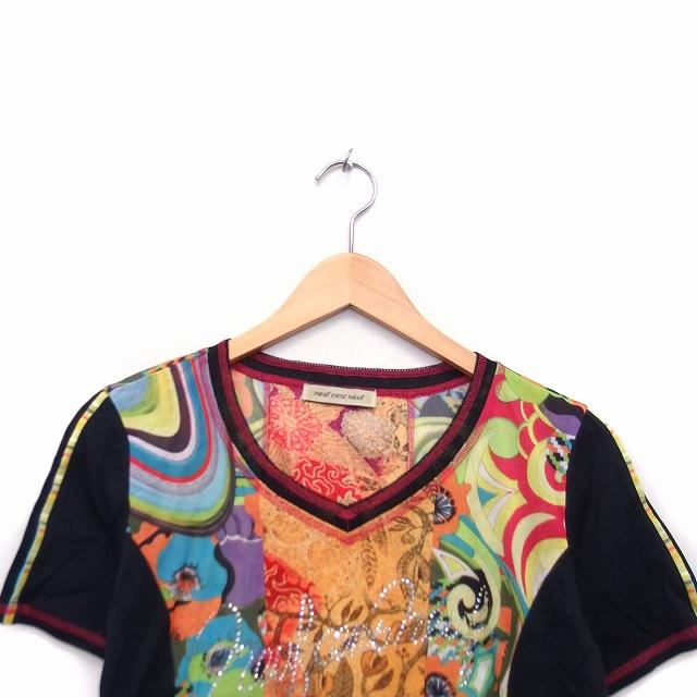 クールカレアン neuf cent neuf カットソー Tシャツ 半袖 Vネック 総柄 