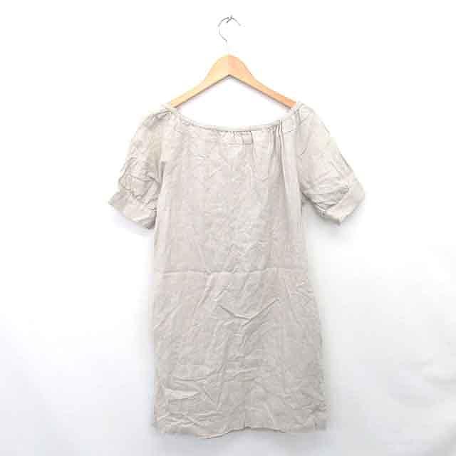 エル ELLE UNEVIEAVEC ワンピース 膝下丈 リネン ハーフボタン リボン  