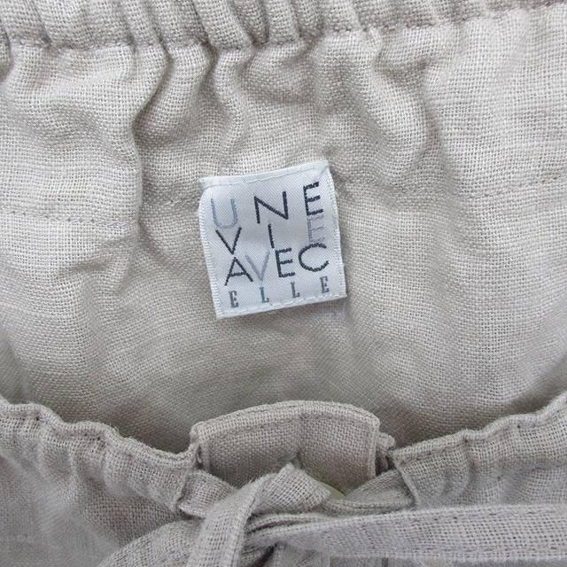 エル ELLE UNEVIEAVEC ワンピース 膝下丈 リネン ハーフボタン リボン  