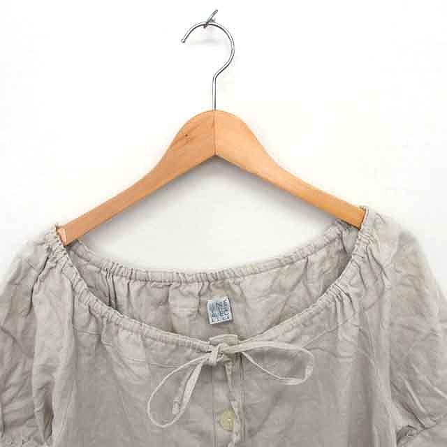 エル ELLE UNEVIEAVEC ワンピース 膝下丈 リネン ハーフボタン リボン  