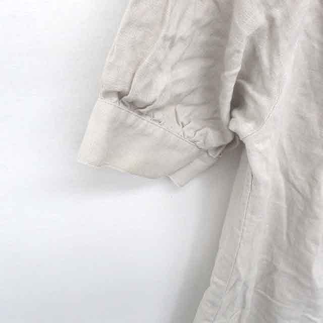 エル ELLE UNEVIEAVEC ワンピース 膝下丈 リネン ハーフボタン リボン  