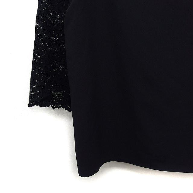 セルリ シャツ ブラウス 黒 ブラック スタンドカラー レース切り替え