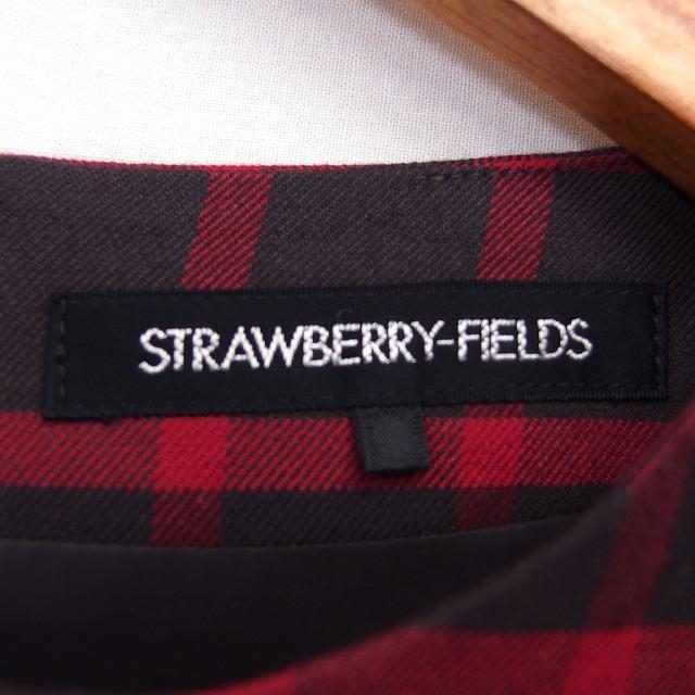 ストロベリーフィールズ STRAWBERRY-FIELDS ワンピース Aライン 膝丈 格子柄 レイヤード風 バルーン 半袖 丸首 綿混 茶 /HT28 レディース｜vectorpremium｜03