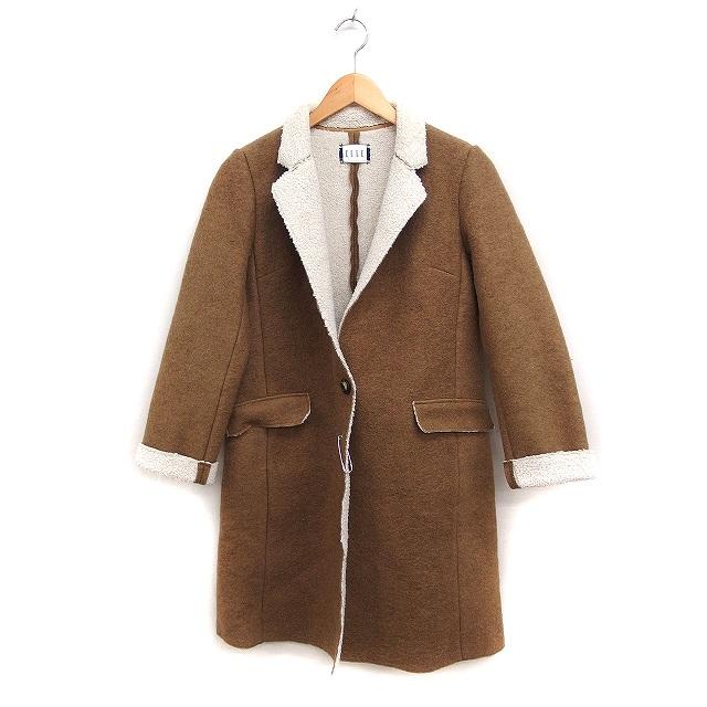 エル ELLE フェイクムートン コート アウター ミドル丈 起毛 ウール 38 