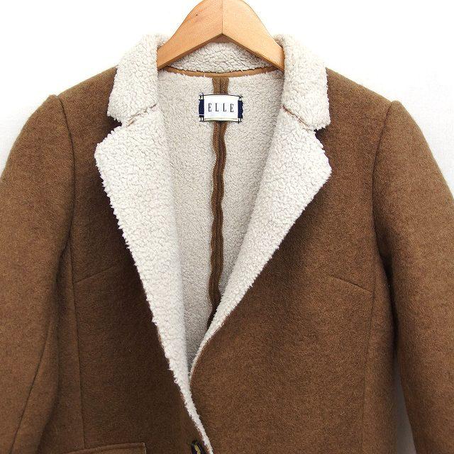 エル ELLE フェイクムートン コート アウター ミドル丈 起毛 ウール 38 
